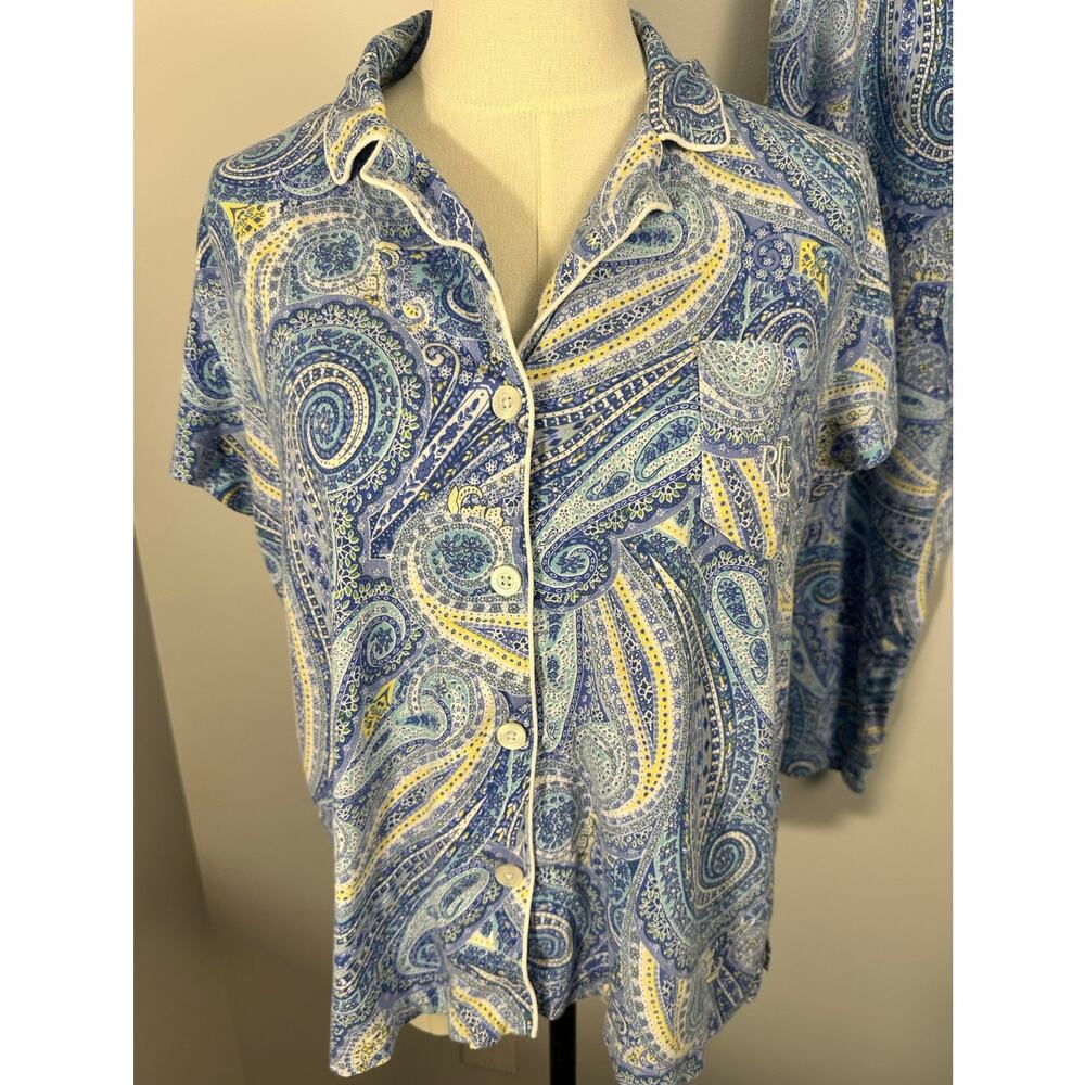 Lauren Ralph Lauren Pajamas Set Blue Yellow Paisley Short Sleeve Capri Pants - Picture 9 of 16